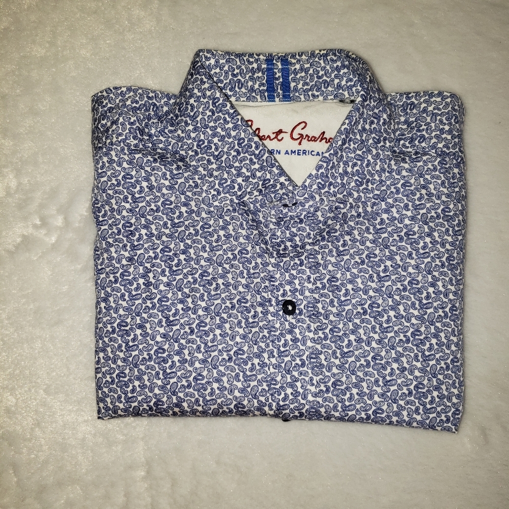 Robert Graham blue and white paisley button down Mens Size large. - Picture 8 of 14